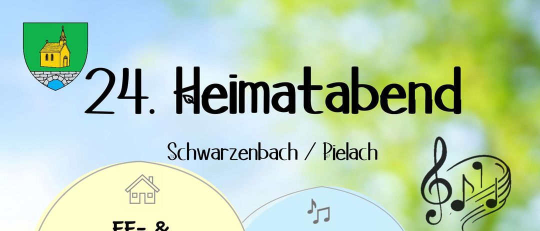 Ein Plakat für eine Veranstaltung in Schwarzenbach/Pielacher. Es ist am Samstag, 18. April 2026, um 20 Uhr. Der Eintritt kostet 8€. Musikgruppen sind GoasmöB Trio und GV Schwarzenbach.