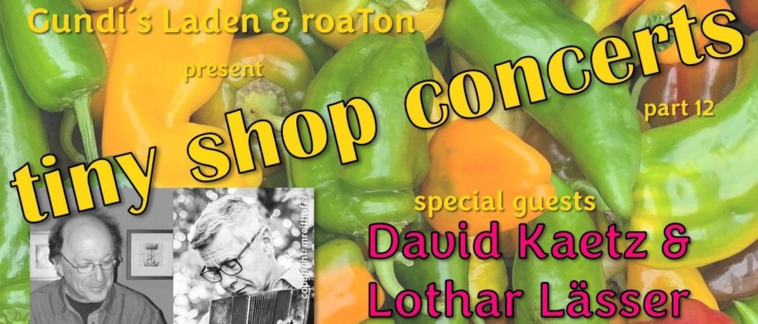 Plakat für ein Konzert bei Gundi's Laden mit David Kaetzel und Lothar Lässe. Veranstaltung am 9. Jan. 2026 ab 19 Uhr, freier Eintritt.