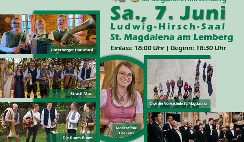 Das Plakat bewirbt das 'Musicantentreffen 2025' am 7. Juni mit traditioneller Musik. Der Eintritt kostet 15 VVK und 20 AK, Kinder bis 14 haben freien Eintritt. Das Event umfasst verschiedene Musikdarbietungen.