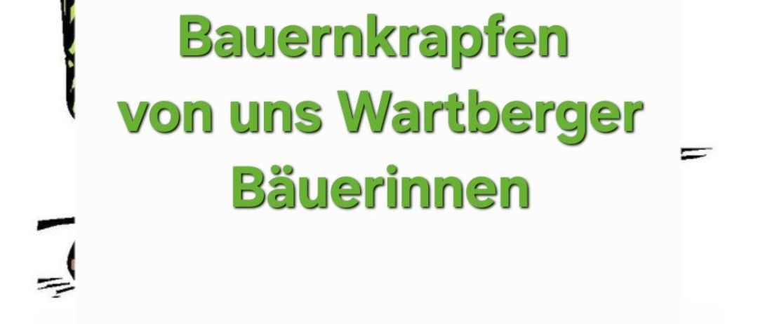 Bild mit frischen Bauernprodukten von Wartberger in fettem grünem Text auf weißem Hintergrund. Darunter steht ein kleinerer Text in grüner Schrift.