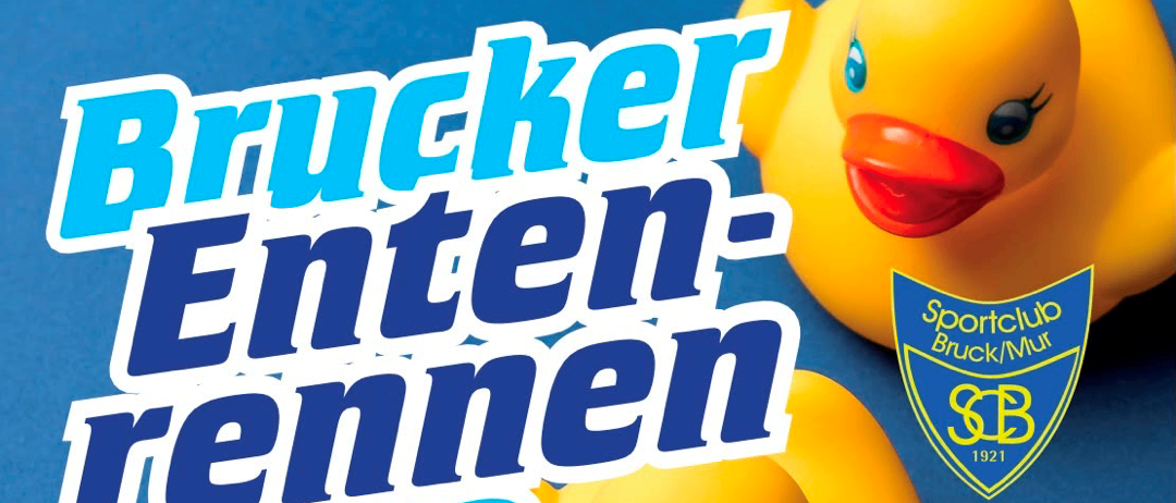 Plakat für die Veranstaltung 'Entenrennen 2.0' am 26. August auf der Murinsel, mit gelber Ente, Zeitplan und Eintrittsgebühr.
