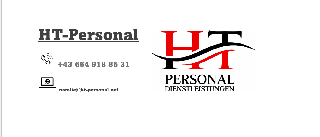 Logo von Personal Personaldienstleistungen mit ihrer Telefonnummer 4 918 85 31 und Website ht-personal.net.