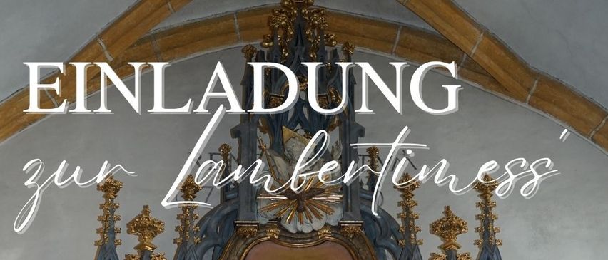 Ein religiöser Altar mit einem Gemälde eines Heiligen. Unten steht der Termin 14. September 2025 und die Zeit 10 Uhr. Der Ort ist Bergkirche Bromberg.