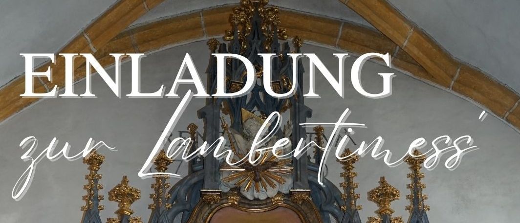 Ein religiöser Altar mit einem Gemälde eines Heiligen. Unten steht der Termin 14. September 2025 und die Zeit 10 Uhr. Der Ort ist Bergkirche Bromberg.