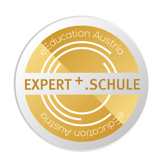 Rundes Logo mit 'eEducation Austria' oben, 'EXPERT +.SCHULE' in Fettdruck in der Mitte und 'Partnerschaft Austria Bildung' unten.