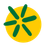 Volksschule Rollsdorf-Logo. Ein gelber Kreis mit sechs grünen Strahlen auf schwarzem Hintergrund.