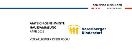 Amtlich genehmigte Haussammlung im April 2026 für das Vorarlberger Kinderdorf. Das Bild zeigt eine blaue Linie mit roten und weißen Symbolen.