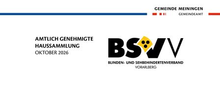 Eine offizielle Ankündigung der Blinden- und Sehbehindertenvereinigung in Vorarlberg, datiert auf November 2026. Der Text lautet 'Gemeinsam genehmigte Versammlung'. Darunter befindet sich das Logo der Vereinigung.