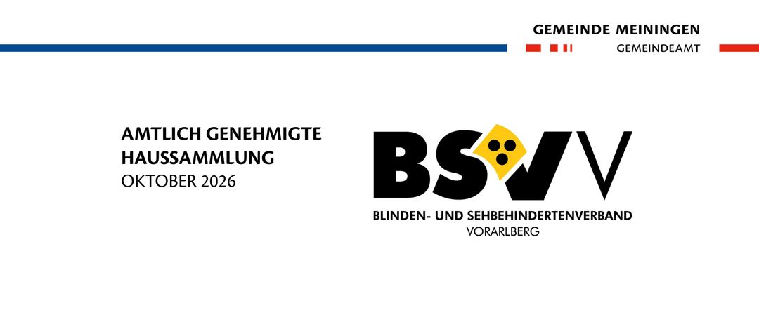 Eine offizielle Ankündigung der Blinden- und Sehbehindertenvereinigung in Vorarlberg, datiert auf November 2026. Der Text lautet 'Gemeinsam genehmigte Versammlung'. Darunter befindet sich das Logo der Vereinigung.
