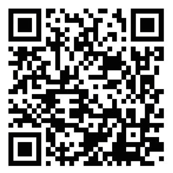 Black and white QR code with pixelated squares on a white background.