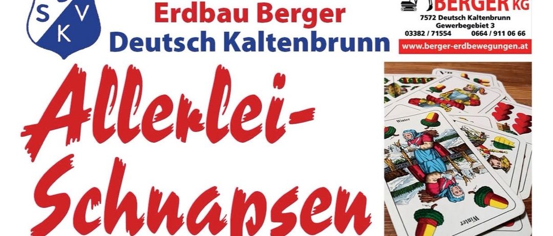 Poster for a card game event in Deutsch Kaltenbrunn, scheduled for February 21, 2026, starting at 2 PM. Ticket price is 5 euros.