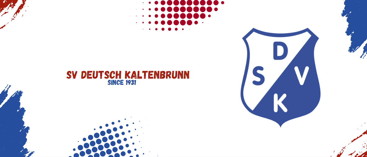 Logo des SV Deutsch Kalterbrunn, gegründet 1931, mit einem blauen Schild und den Buchstaben D, S und K in weiß.