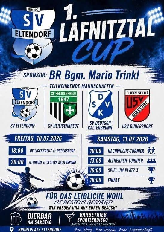 Fußballturnier Låfnitztal Cup in Edt bei Lambrechten mit teilnehmenden Mannschaften und Spielplan