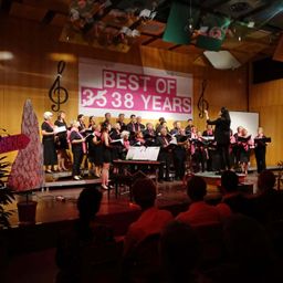 Bild enthält, Group Performance, Person, Urban, People, Adult, Male, Man, Speaker, Musician, Singing