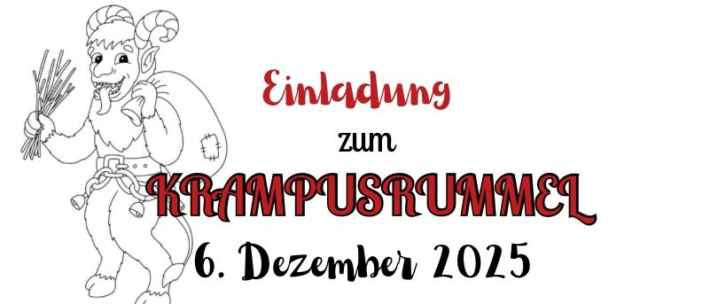 Ein Plakat für Krampusrundel am 6. Dezember 2025 um 18:00 im Feuerwehrhaus Prigglitz. Es zeigt eine Zeichnung von Krampus und dem Weihnachtsmann.