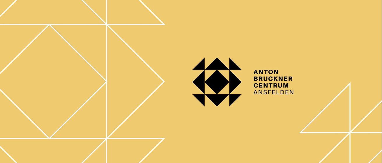 Ein gelbes quadratisches Muster mit sich kreuzenden weißen Linien und einem schwarzen geometrischen Design auf der rechten Seite.