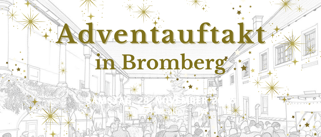 A festive poster for Adventauftakt in Bromberg, featuring a crowd of people and stars. The event is scheduled for Sunday, November 28th.