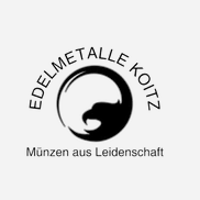 Das Logo von Edelmetalle Koitz zeigt einen Adler in einem Kreis mit dem Text 'Münzen aus Leidenschaft'. Das Design ist schwarz und weiß.