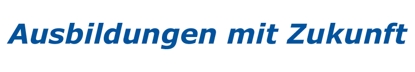 Blauer Text auf schwarzem Hintergrund: 'Ausbildungen mit Zukunft'.