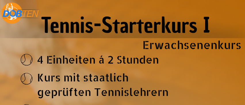 Erwachsenenkurs. 4 Einheiten à 2 Stunden. Kurs mit staatlich geprüften Tennislehrern. Leihschläger auf Anfrage inklusive. Gutscheinausstellung für den Kurs möglich. Anmeldeformular hier. Neue Spielpartner kennenlernen. Termine: 28.11., 5.12., 12.12., 19.12. Tennishalle DobTen, St. Peter-Hauptstraße 254, Graz. Preis 120€ p.P.