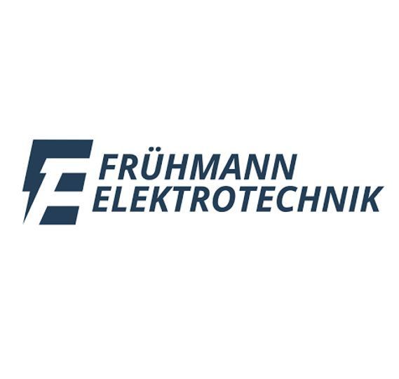 Das Logo von Fruhmann Elektrotechnik zeigt ein stilisiertes 'F'-Symbol mit einem Blitz, begleitet von dem Firmennamen in fetten Großbuchstaben.