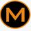 Mosbacher Michael - Interieur & Wohndesign-Logo. Ein schwarzer Kreis mit goldenem Rand, darin ein fetter orangefarbener Buchstabe M.