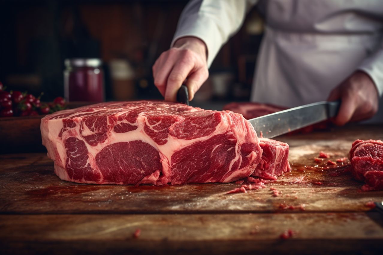 Bild enthält, Beef, Food, Meat, Knife, Weapon, Pork, Adult, Male, Man, Person