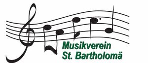 Logo des Musikvereins St. Bartholomä mit musikalischen Noten und dem Vereinsnamen in Grün geschrieben.