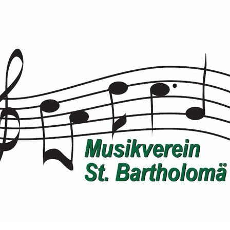 Ein Logo mit Musiknoten und dem Text 'Musikverein St. Bartholomä' in grüner Schrift.