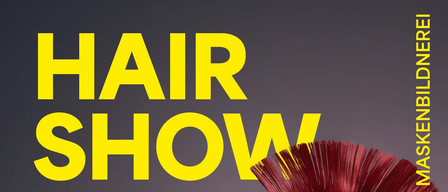Plakat für die Hair Show 2026 am Flughafen Salzburg Terminal 2 mit einer Frau mit roten, spitzen Haaren und einem Schmetterlingstattoo auf dem Hals. Die Veranstaltung findet am Freitag, 29. Mai um 18 Uhr statt, mit Ausstellung von 12 Uhr bis 23 Uhr.