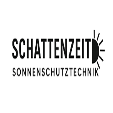 Ein Logo für Schattenzeit Sonnenschutztechnik mit einem Sonnensymbol und schwarzem Text.