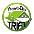 Das Logo für Freizeit-Club Holles TRIFT zeigt ein grünes Haus, einen grünen Blatt und die Worte 'TRIFT' in fettem Druck auf schwarzem Hintergrund.