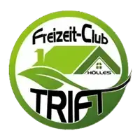 Das Logo für Freizeit-Club Holles TRIFT zeigt ein grünes Haus, einen grünen Blatt und die Worte 'TRIFT' in fettem Druck auf schwarzem Hintergrund.