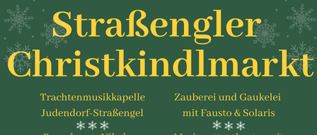 Ein Plakat bewirbt einen Weihnachtsmarkt mit einem Lebkuchenmann in einem Weihnachtsmannhut. Angebote umfassen traditionelle Musik, Puppentheater, einen Besuch von Nikolaus, ein Puppentheater mit Drachen Funki, Zauberer Freddy Cool, singende Kinder und ein Angebot an Kunsthandwerk. Termine: 30. November, 7. und 14. Dezember 2025, von 14:00-19:00 Uhr.