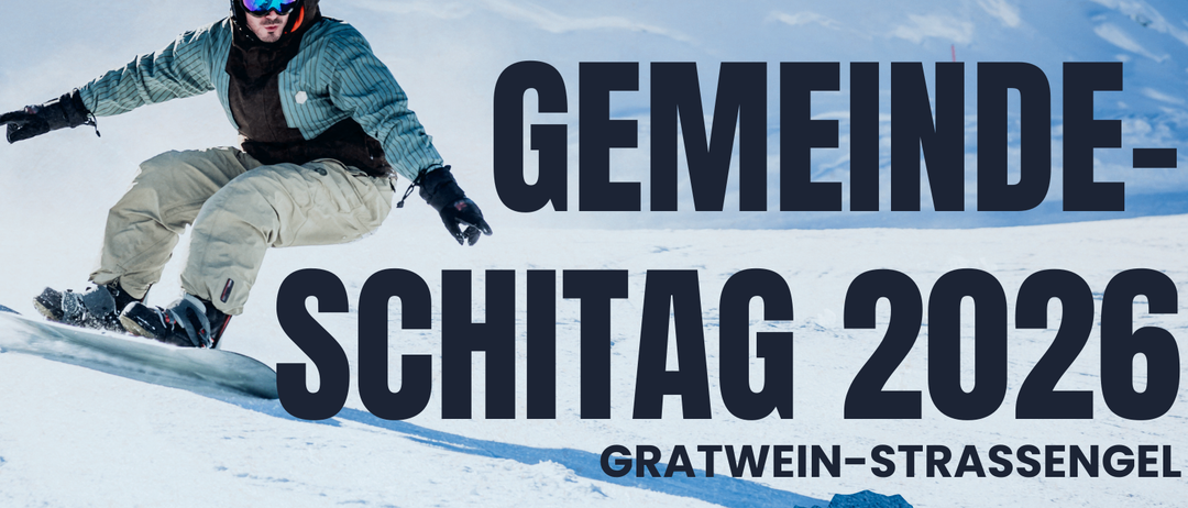 Schitatg 2026 Plakat mit einem Snowboarder auf blauem Hintergrund. Die Veranstaltung findet am 7. März 2026 statt. Kosten für Tagespässe und Lifttickets sind nach Altersgruppen aufgelistet. Anmeldeschluss ist der 25. Februar 2026.