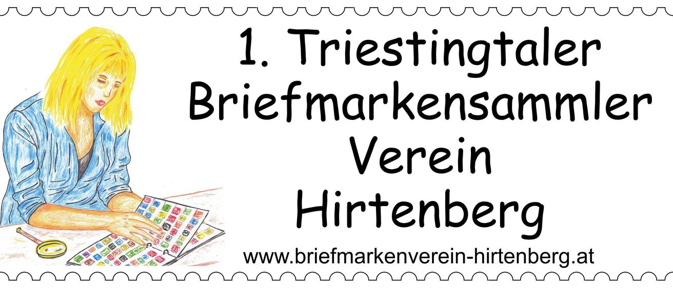 Briefmarke mit dem Text 'Triesting Briefmarkens Verein Hirtenbe' und einer Website 'www.briefmarkenverein-h'.