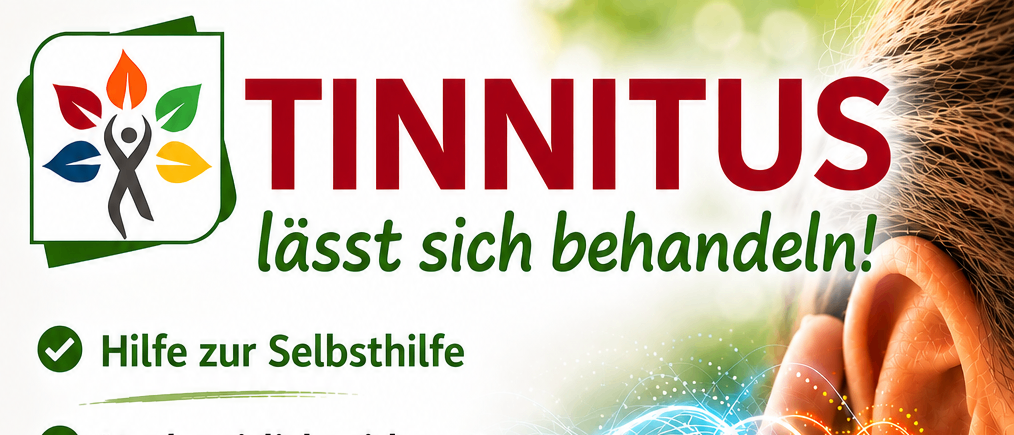 Ein Werbeplakat für Tinnitus-Selbsthilfe. Die Veranstaltung findet am 20. Mai 2026 um 18:00 Uhr bei S-Treff, 3580 Horn, Florianigasse 11, präsentiert von Ludwig Szaga-Doktor statt.
