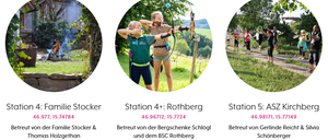 Station 4: Rothberg. Eine Frau zielt mit einem Bogen. Koordinaten: 46.96712, 15.7724.