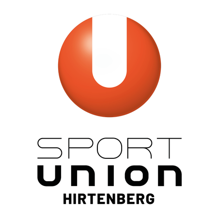 Das Logo für Sport Union Hirtenberg zeigt einen roten Kreis mit einem weißen U in der Mitte. Der Text Sport Union steht in Schwarz unter dem Kreis. Hirtenberg steht in Schwarz unter Sport Union.
