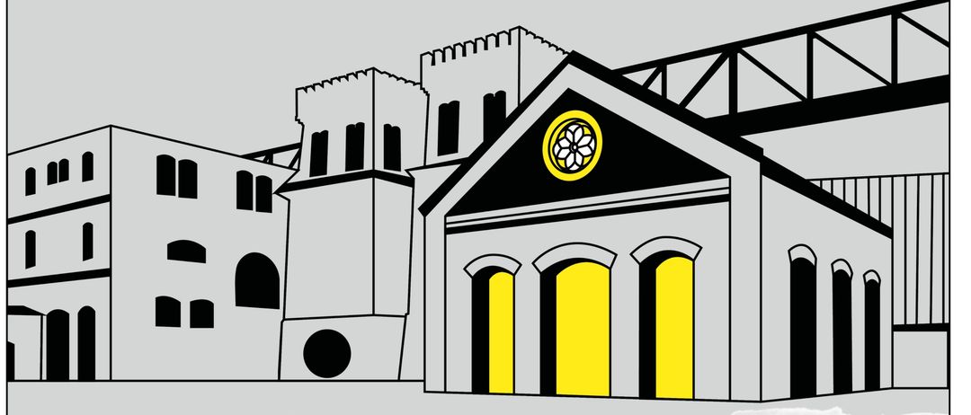 Plakat für das Theaterstück 'Tiefe Gewässer' im Theater Hefft Huttenberg vom 22. bis 30. August 2025. Es zeigt ein Gebäude mit gelben Türen, einem runden Fenster und einem gelben Schild mit dem Text 'Tiefe Gewässer'. Darunter befinden sich Datum und Angaben zu Besetzung und Regie.