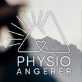 Ein Logo mit einem Dreieck, das ein Herz in der Mitte überlagert, vor einer Bergkulisse. Unten steht 'PHYSIO ANGERER'.