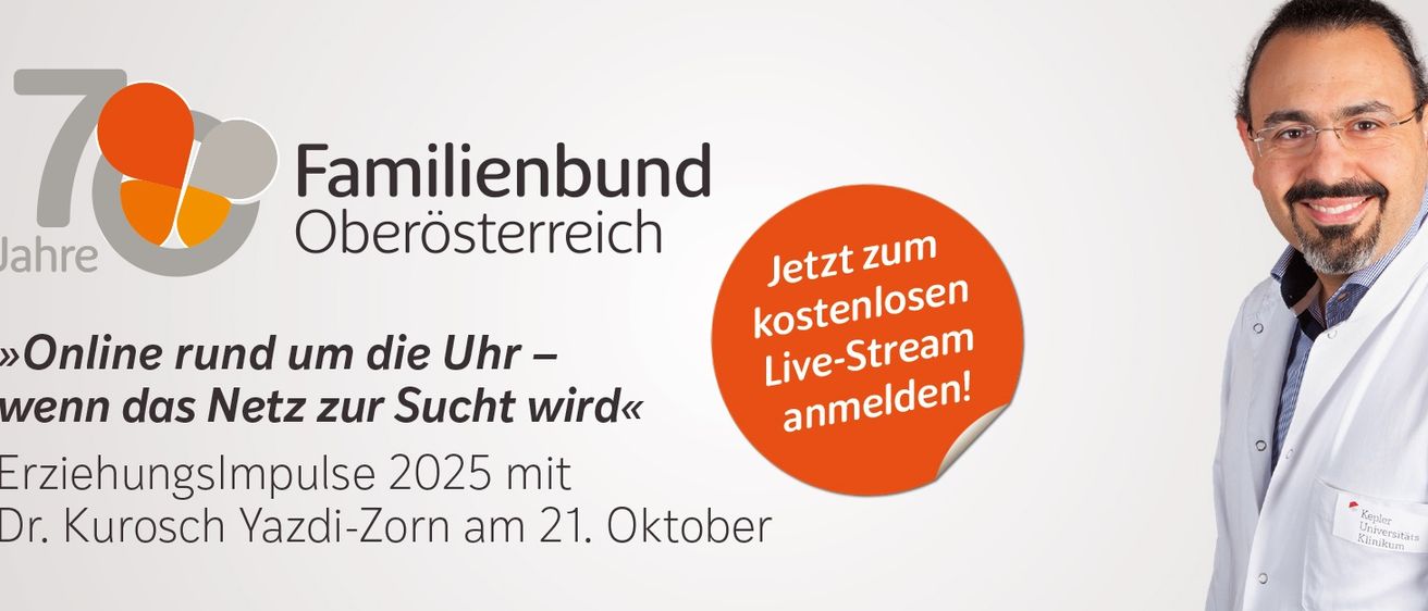 Eine Anzeige für einen kostenlosen Live-Stream, der zu einem bestimmten Zeitpunkt und Datum beginnt, wird angezeigt. Es enthält einen Button mit der Aufschrift 'kostenlosen Live-Stream anmelden'.