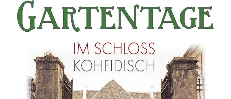 Gartentage im Schloss Kohfidis am 6. und 7. Juni 2026 von 10 bis 18 Uhr. Ein Haus mit Blumen und einem Porträt auf einem Ständer.