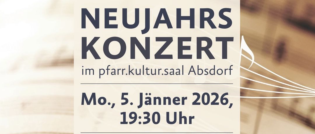 Eine Ankündigung für ein Neujahrskonzert des Ballhausorchesters Wien. Mit Anna Manske als Mezzosopran, Martin Forst als Moderator und Judith Steiner als musikalische Leitung. Tickets erhältlich bei Drogerie Elisabeth oder per E-Mail.