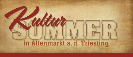 Plakat für Sommerveranstaltungen in Altenmarkt a.d. Triesting. Sonntag, 27.7.2025, 'Kirchweihfest'. Veranstaltungen beinhalten einen Umzug um 10:00, einen Chorauftritt um 11:00 und eine Blasmusikkapelle um 14:30. Samstag, 9.8.2025, 'Heinz Erhardt' Show um 19:30. Sonntag, 10.8.2025, 'Jorg Schneider & Friends 9.0' um 17:30.
