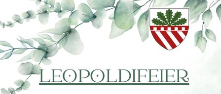 Poster for Leopoldfeier, scheduled for November 16, 2025, includes a mass at 10:00 AM in Markgraf Leopold Saal, honoring Leopold and Maria Resituta. The event also includes a musical performance by Kathrin Reiter and Peter Janisch.