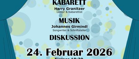 Eine Veranstaltung mit dem Namen 'Vorhang auf fur's Klima' mit Harry Granitzer, Johannes Girmindl und einer Diskussion. Es findet am 24. Februar 2026 statt. Der Eintritt ist frei.