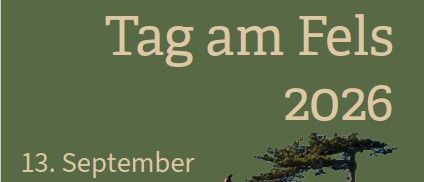 Plakat für die Veranstaltung 'Tag am Fels 2026' am 13. September mit Kletterern, QR-Code und Logo.