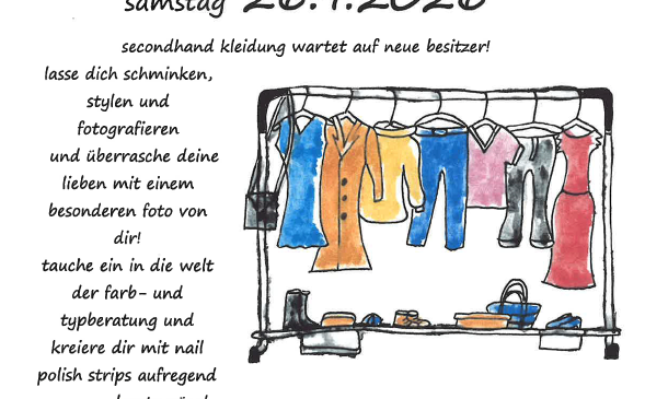 Eine Anzeige für Woman Days bei Lisi mit einem Kleiderständer, Schuhen und Accessoires, sowie Terminen und Zeiten für die Veranstaltung.