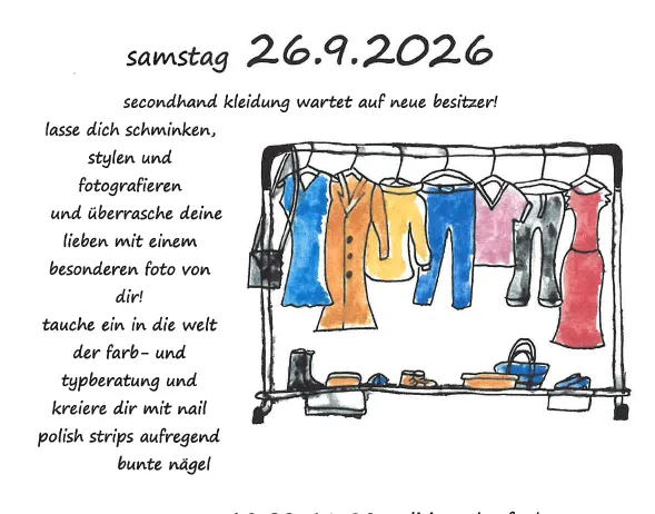 Eine Anzeige für Woman Days bei Lisi mit einem Kleiderständer, Schuhen und Accessoires, sowie Terminen und Zeiten für die Veranstaltung.